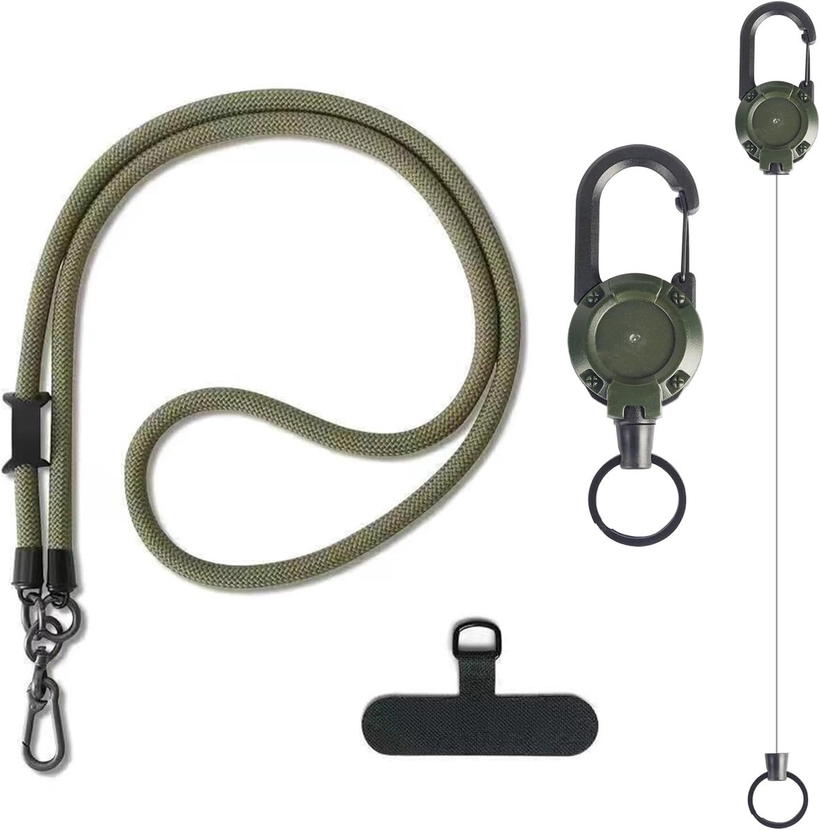 Set van 2 veilige telefoonriemen, uittrekbare staalkabel, riemclip, groen, perfect voor wandelen, concerten, buitenwerk, muziekfestivals