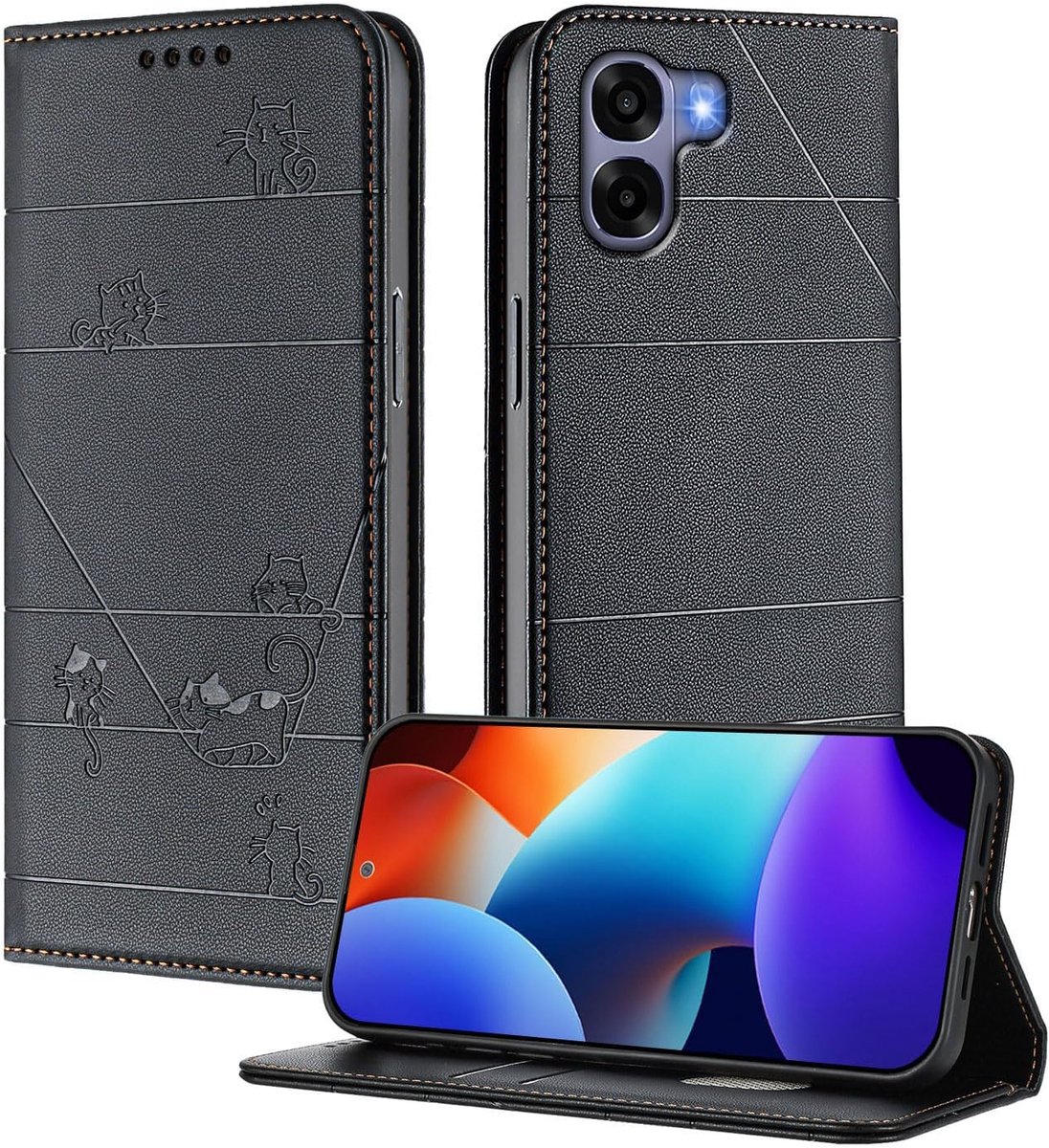 Hoesje voor Oppo A6x 4G/5G / Oppo A6 4G/5G /Oppo A6k - Premium PU Leren Hoes met RFID-bescherming, Pashouder, Magnetische Sluiting, Flip Case, Schokbestendig - Zwart