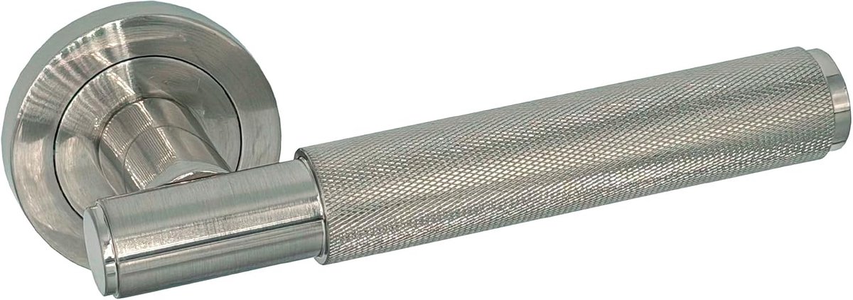 - 00344 deurklinkset met rozet (50 mm), gestructureerde handgreep, gesatineerd nikkel, zilverkleurig, 140 x 50 x 65 mm (zilver)