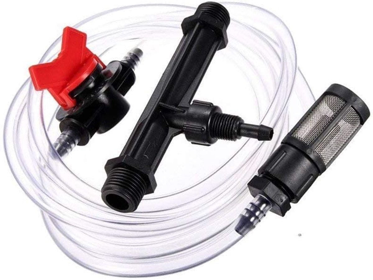 Venturi-mestinjector, 50 Ø, 1 1/2 inch, maximaal debiet 49 tot 680 l/u, buitendraad 1 1/2 inch, professionele mestinspuiter met doseersleutel, zwart