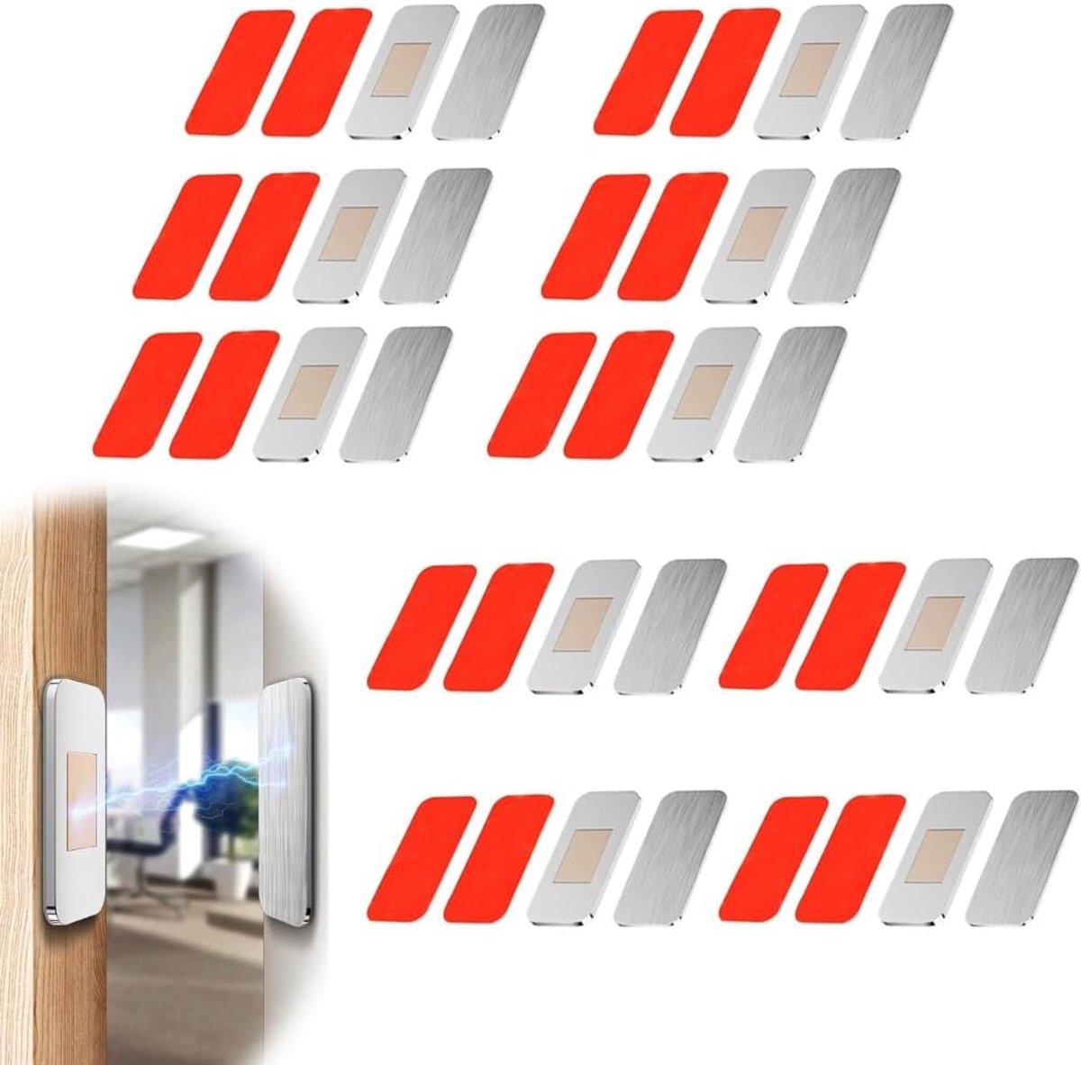 Magneet voor kastdeur, 10 stuks, ultradun, zelfklevend, sterke meubelmagneet van roestvrij staal, voor kastdeur, lade en schuifdeur, stille sluiting