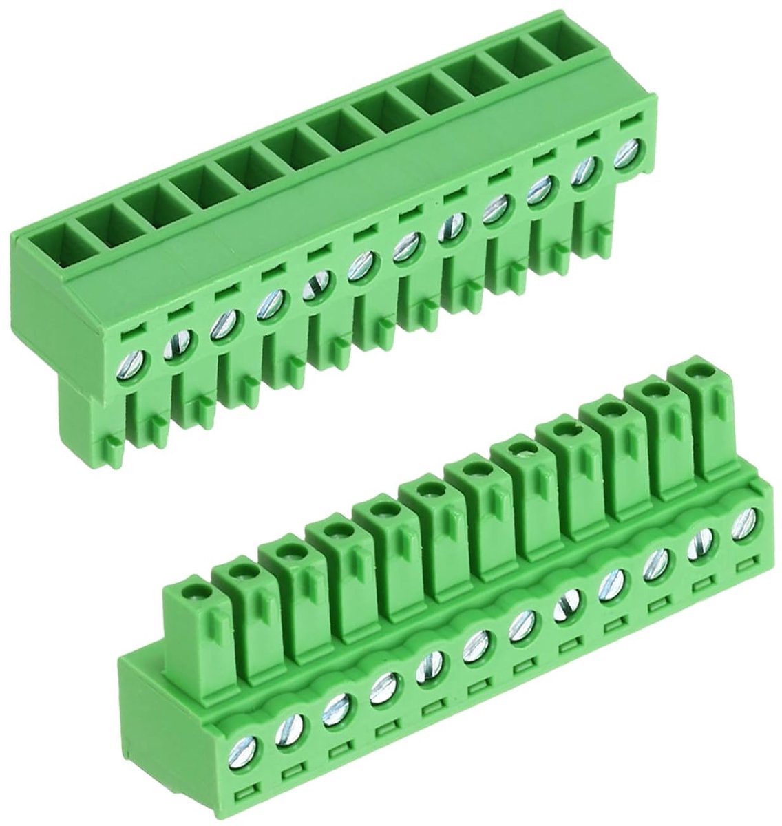 2 stuks PCB-klemblok, 300 V, 8 A, mannelijk, 12-polig, stap 3,81 mm, klemstekker, schroefmontage voor industriële doeleinden, elektronische projecten, groen