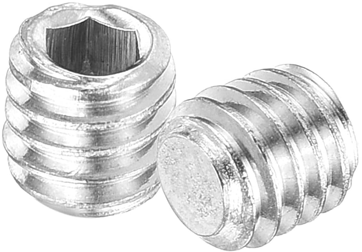 Zeskantige putschroeven, M4 x 4 mm, 304 roestvrij stalen kop, zeskantschroeven, platte punt, putschroef voor deurgrepen, lampreparatie, zilver