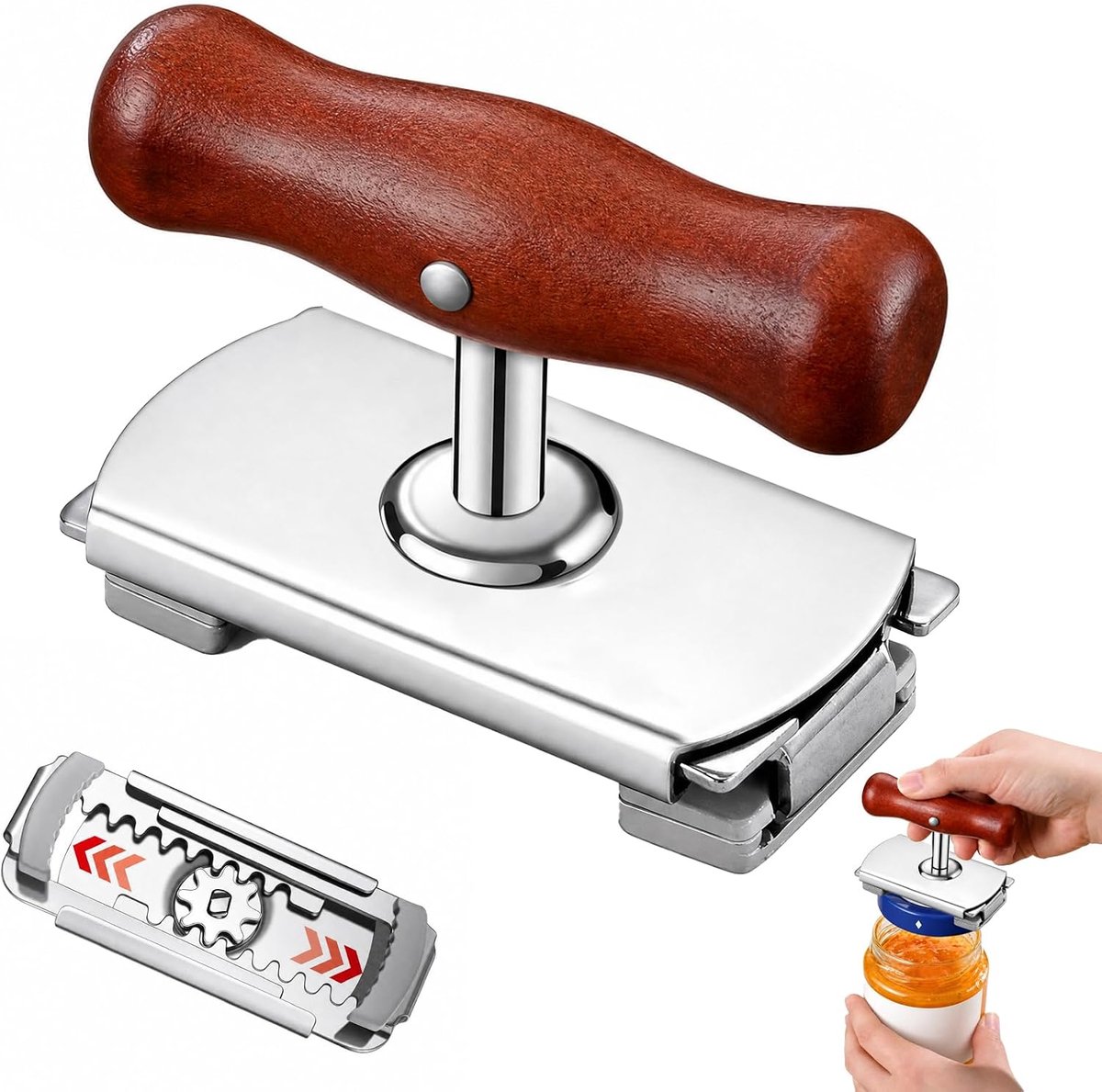 dikke roestvrijstalen glasopener met houten handvat, verstelbare schroefdekselopener, siliconen handgreep voor senioren, antislip flesopener en blikopener voor thuis, camping en picknick