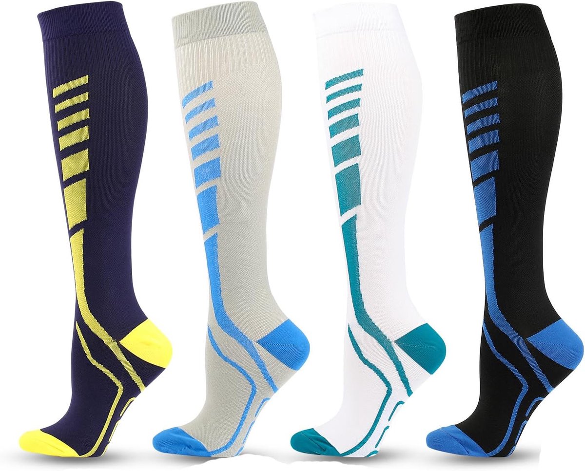 Compressiekousen voor dames en heren, compressiesokken, steunkousen, sokken voor hardlopen, sport, reizen, wielrennen, hardlopen, joggen, buiten, fietsen