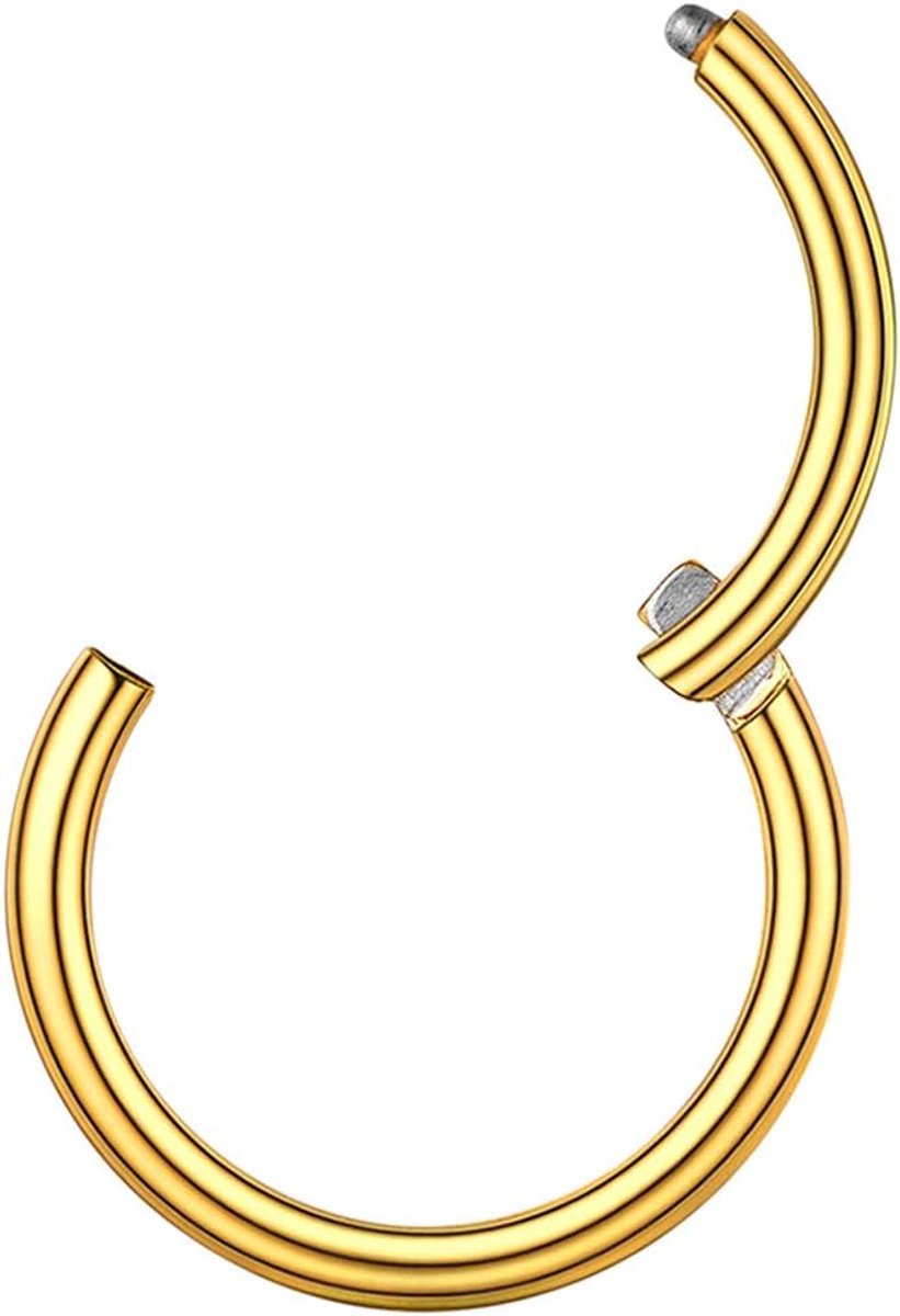 Neuspiercing, ring van roestvrij staal 316L/verguld, kaliber 6/7/8/9/10 mm, schacht 18 g (1 mm)/20 g (0,8 mm), coole modesieraad, 6 mm, Metaal, Zonder stenen