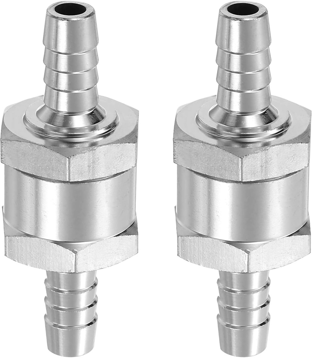 Brandstofterugslagventiel, 8 mm (5/16 inch), wegwerp-terugslagventiel, aluminiumlegering, besturingsaccessoires voor benzine, diesel, gas, olie, lucht, water, zilver, 2 stuks