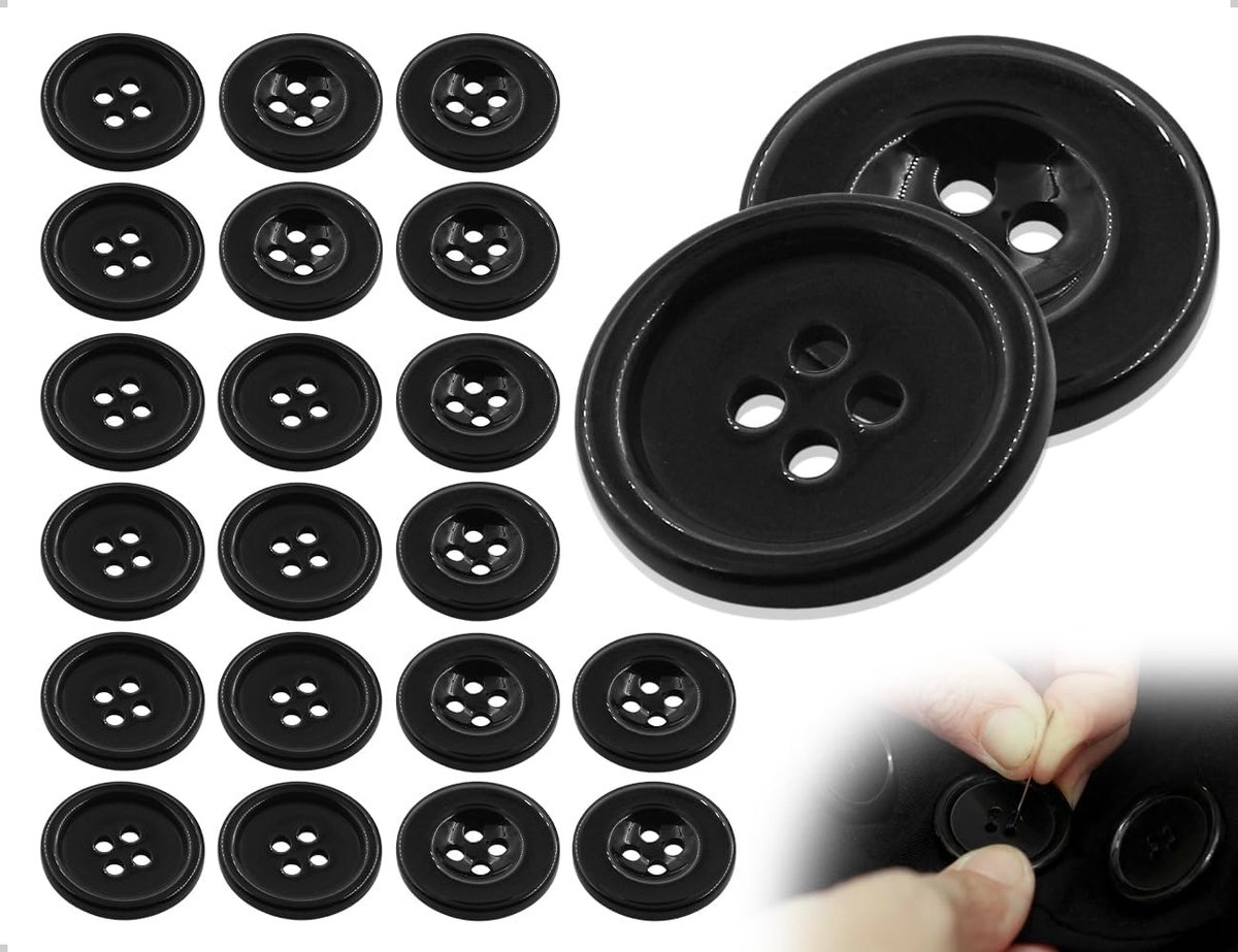 Knopen voor overhemden, handgemaakte accessoires, gebruikt voor pakken, jassen, mantels, uniformen, knutselprojecten (zwart, rond, 30 mm)