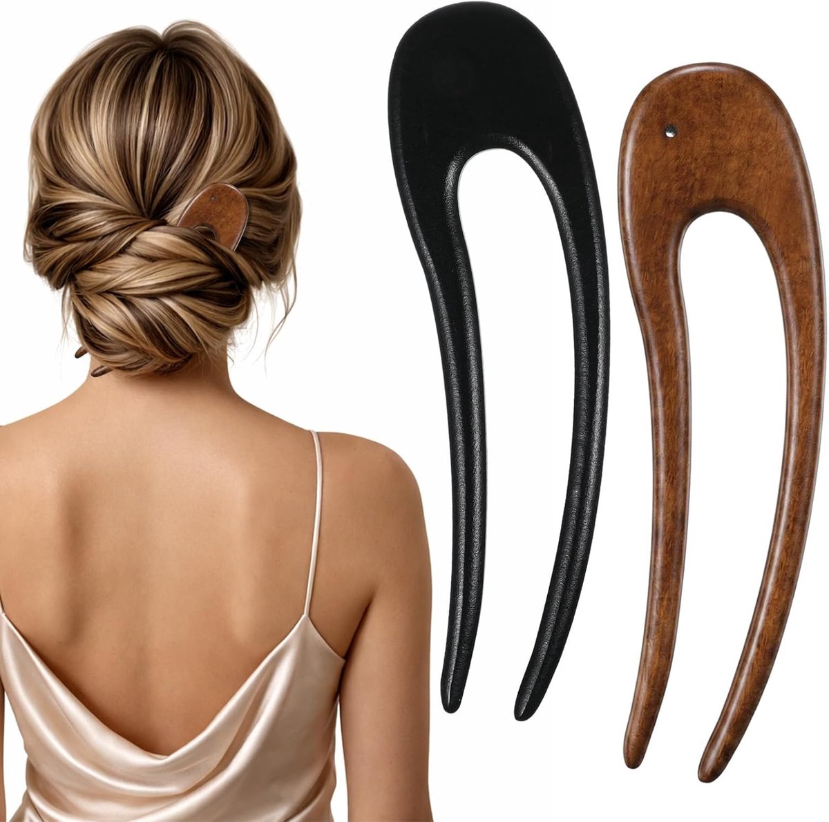 2 STKS Houten Haar Sticks Hout Franse Haar Pin | 5.9 Inch U-vormige Vintage Haarvork voor Vrouwen Buns Lange Haren