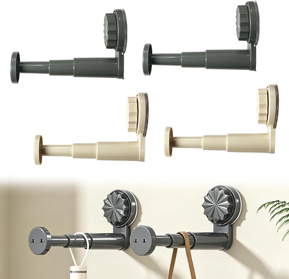 wasrek, telescopische opberghouder, uitschuifbaar wandrek met zuignappen, droogrek met zuignap, voor balkon, wasgoed, badkamer, slaapkamer, 4 stuks