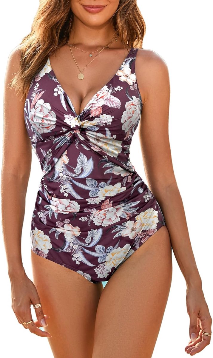 Eendelig badpak voor dames, V-hals, eendelig badpak voor dames, buikcontrole, monokini met ruches, voor cup D tot G
