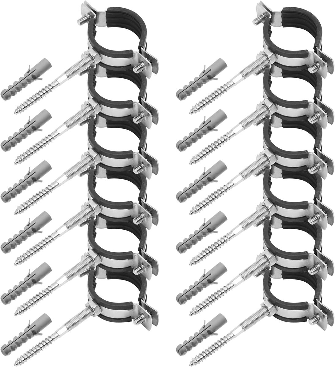 81 × 18 mm, 12 stuks buisklemmen, met rubberen inzetstukken, bevestiging van buisklemmen, voor gebruik in woningen, huizen, openbare gebouwen en structuren (zilver)