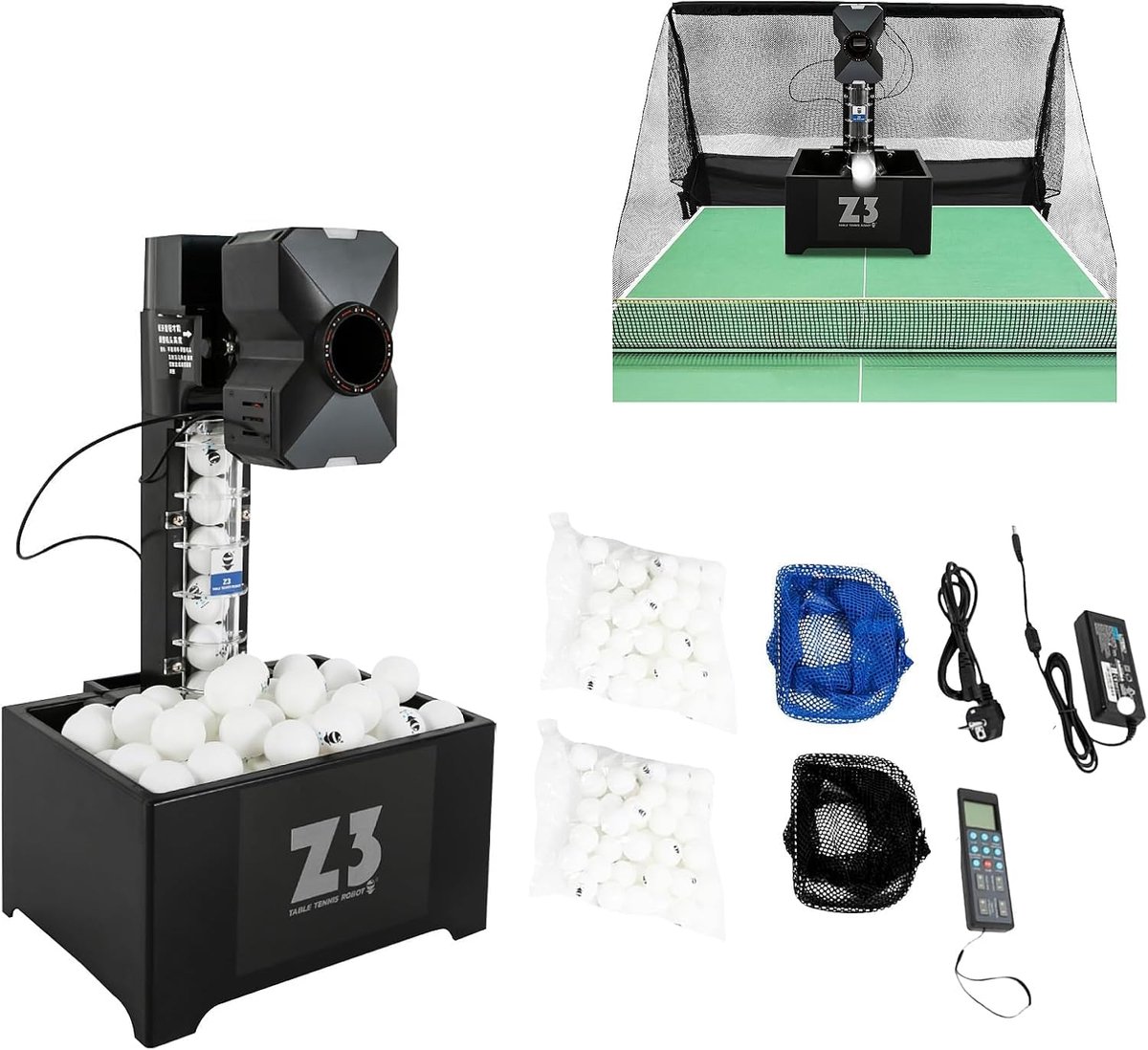 Tafeltennis robot met net - balmachine met afstandsbediening - 10 speelmodi voor training - SnelShoppen