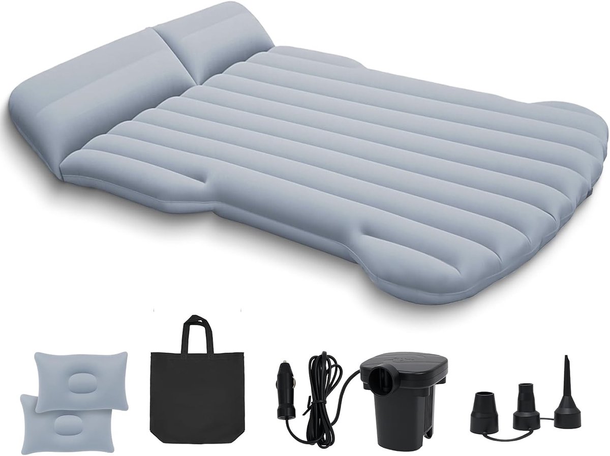 Autoluchtmatras Met Luchtpomp, Grijs | RV Minivan SUV Luchtmatras, Verdikte Autoluchtmatras Camping Opblaasbed voor Kofferbak/Achterbank