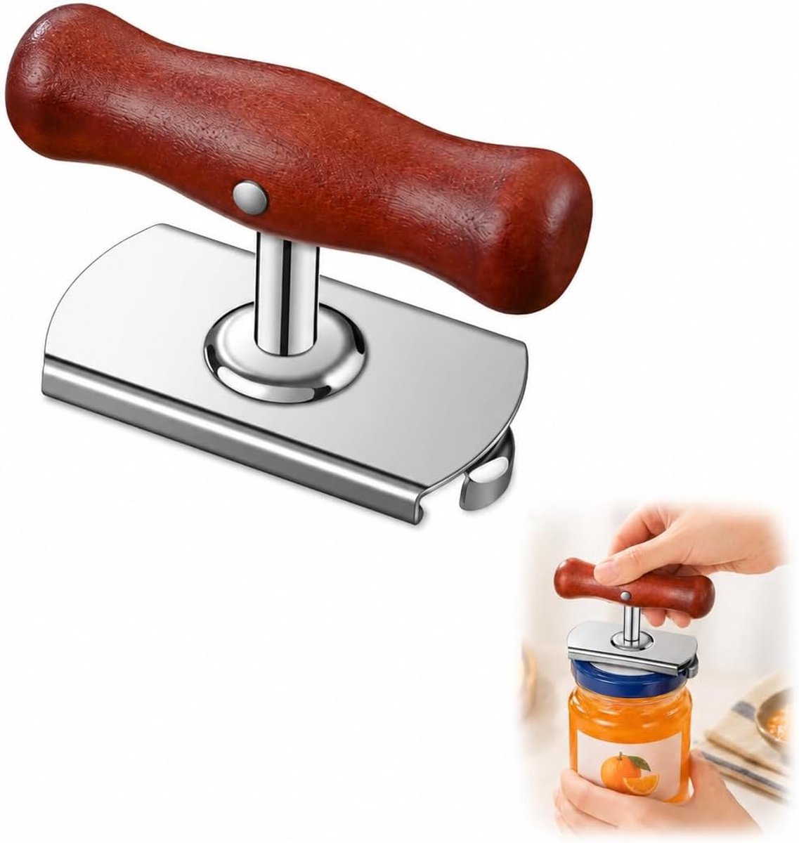 Blikopener voor senioren, flesopener voor senioren, glasopener, schroefdekselopener, dekselopener, verstelbare opener met massief houten handvat, antislip siliconen, instelbereik 3-13 cm