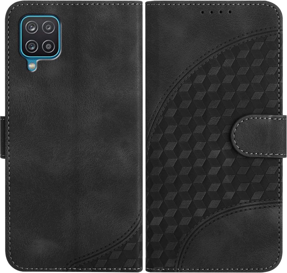 Hoes voor mobiele telefoon voor Samsung Galaxy A12/M12/F12, met kaartenvak, standfunctie en magneetsluiting, PU-leren etui, folio, klaphoes, compatibel met Galaxy A12, zwart