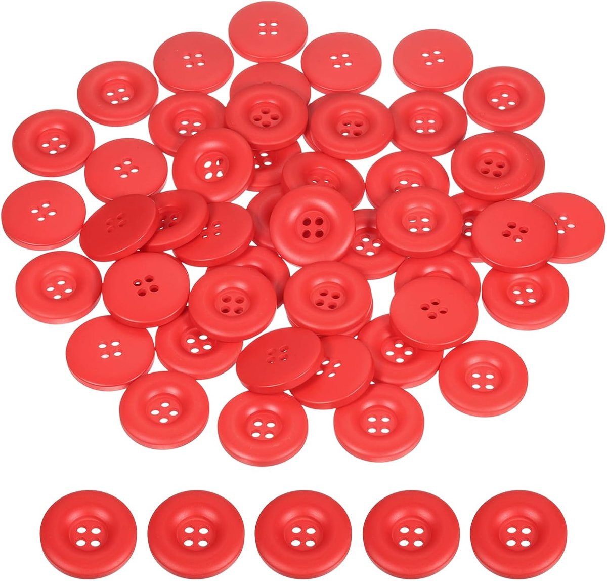 50 naaiknoppen, 30 mm, 4 gaten, rond, dik, voor kleding, doe-het-zelf, decoratie, rood