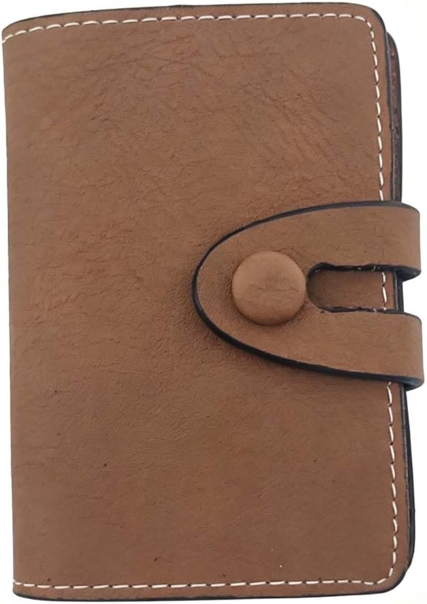 Lederen duurzame kaarthouder creditcardhouder dames heren 20 kaarten met drukknop (zwart), bruin, 10,5 cm x 7,5 cm x 2 cm, Klassiek