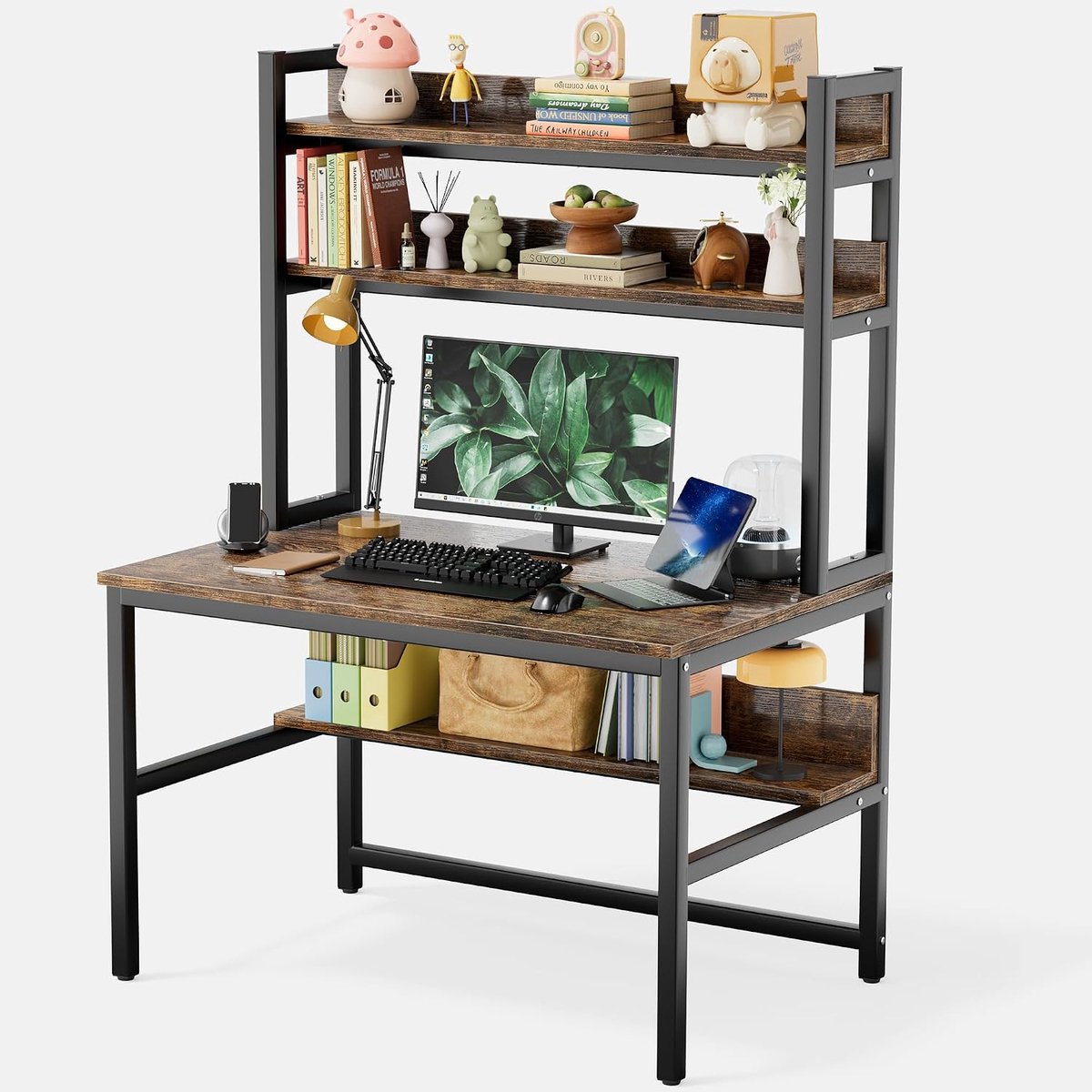 Gamingtafel, 100 cm, bureau met plank, ruimtebesparend, pc-tafel, bureau met opbergruimte, studeertafel, gamingtafel, bureautafel voor slaapkamer, 100 x 50 x 165 cm