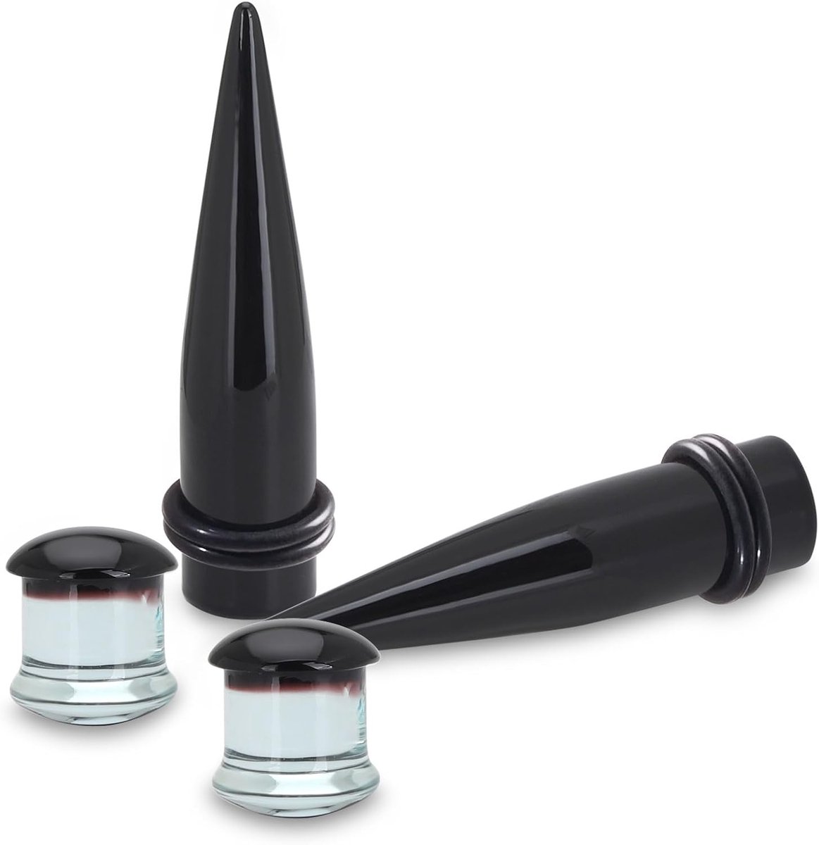 1 paar/2 paar stretchstaafjes, oorstretch-tapers, meerkleurig, glas, oorstretchers, expanders, voor oorgaten, 5 mm - 12 mm, piercing-sieraden