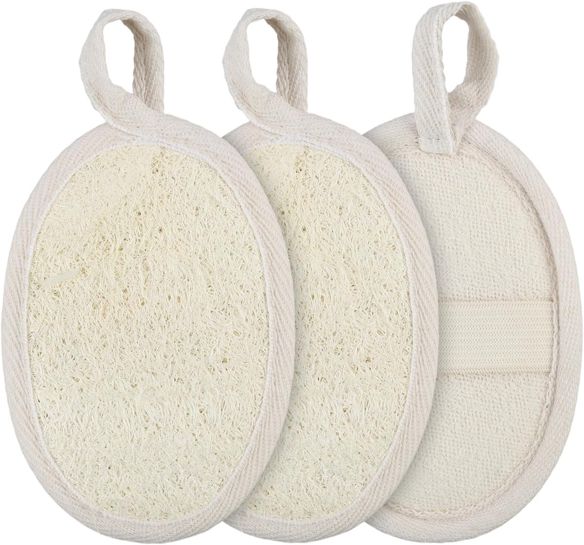 3 stuks natuurlijke peelingsponzen van Luffa voor lichaamsscrub, gemaakt van biologisch afbreekbare plantaardige vezels, milieuvriendelijk en perfect voor mannen en vrouwen, gebruik onder douche of