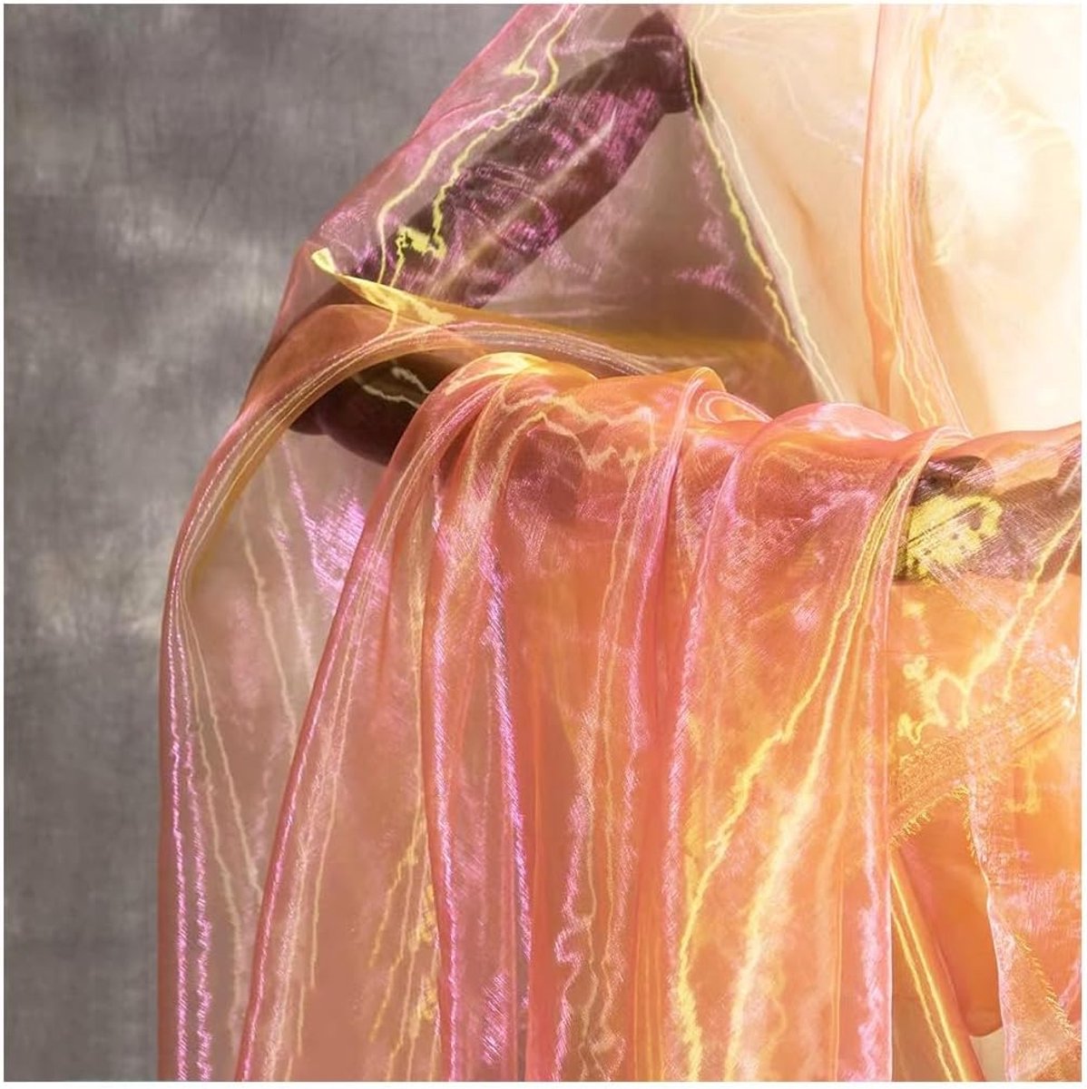 Stof, roségoud, 2 m x 150 cm, kleurverloop, organza, kant, magisch glanzend, stoffen lint, kleurrijk, transparante stoffen om te naaien, tule stof, decoratiestof voor