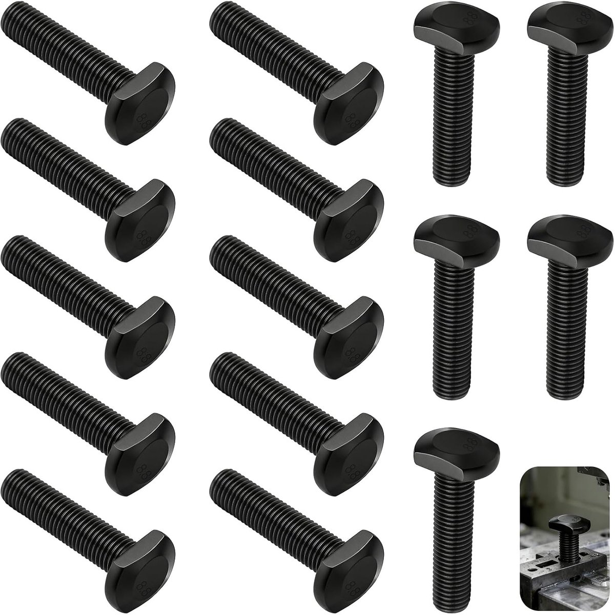 15 T-sleufschroeven M12x30, sterkteklasse 8.8, hoogwaardig, zwart gepolijst staal, hamerkop T-bouten voor machines en aluminium profielen, robuuste schroefdraad, industriële kwaliteit