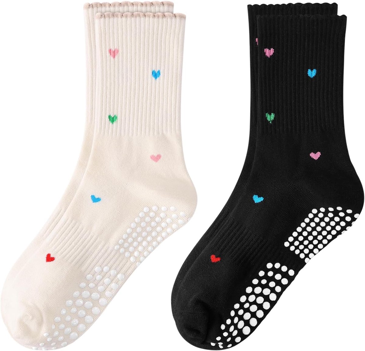 Sokken voor dames, mooie antislip sokken met hartpatroon, ideaal voor fitness, balletstang, dansen