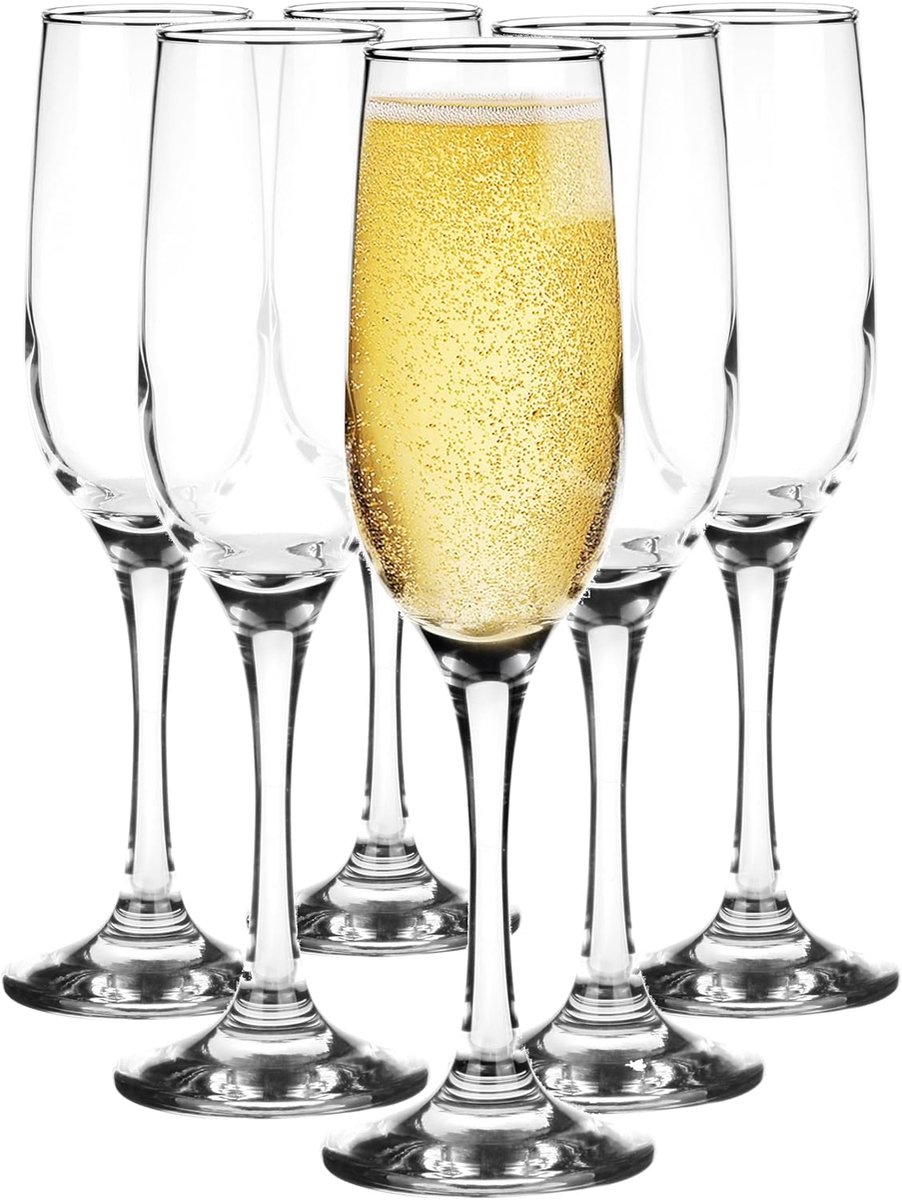 Krosno Glazen Set 0,2 Liter Sekt Champagner Prosecco Glas Kelk Sektglazen Champagne Mousserende Wijnglazen Transparant 6 X 200 Ml