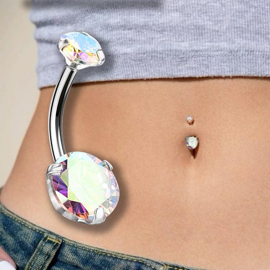 Navelpiercing banaan 1 stuk van 316L chirurgisch staal met kristal, lengte 8/10/12 mm — afbeelding 2