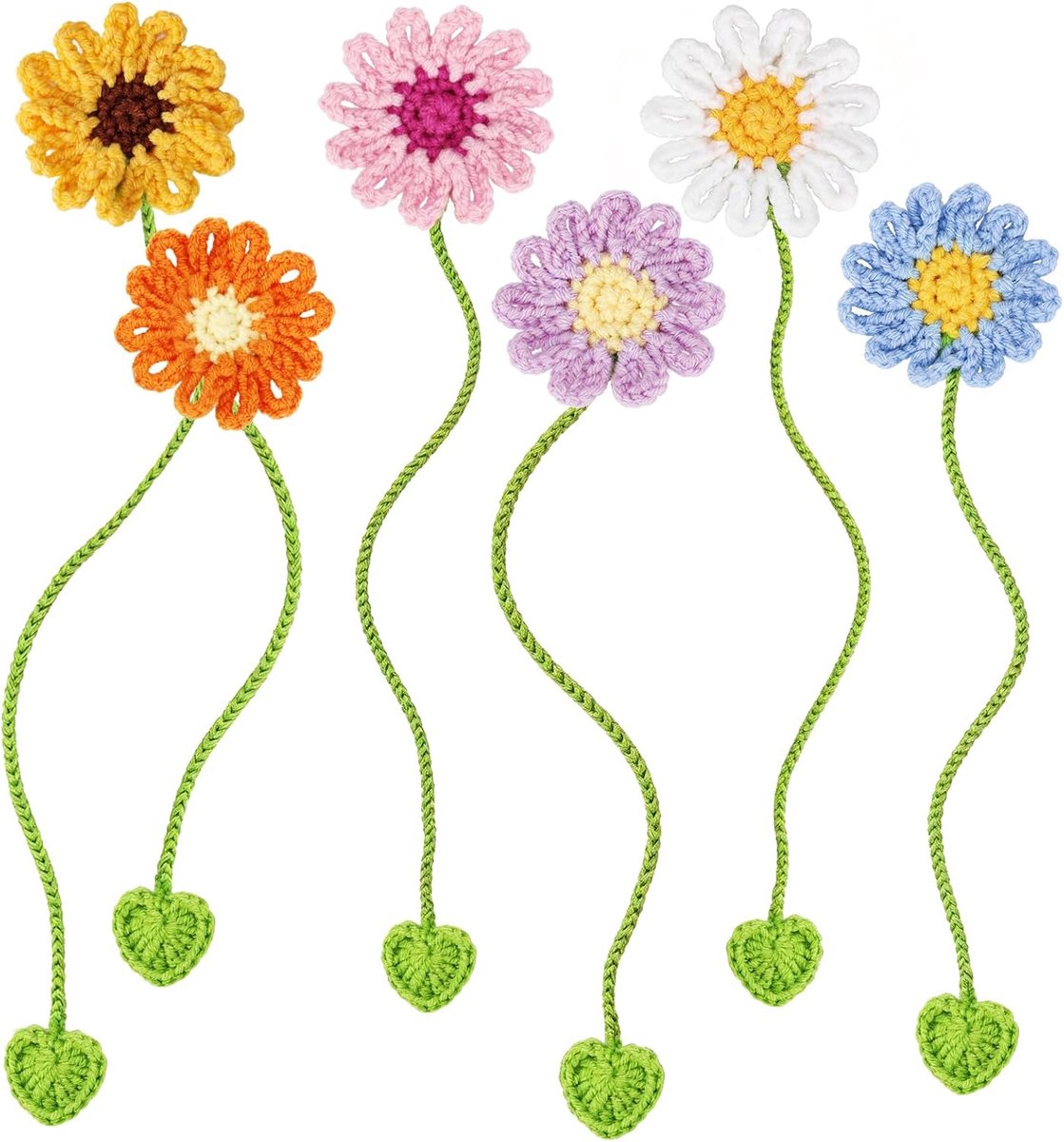 6 x gehaakte bladwijzers in bloemenvorm, madeliefjes-bladwijzers voor dames, handgemaakte bladwijzers, cadeaus voor boekenliefhebbers
