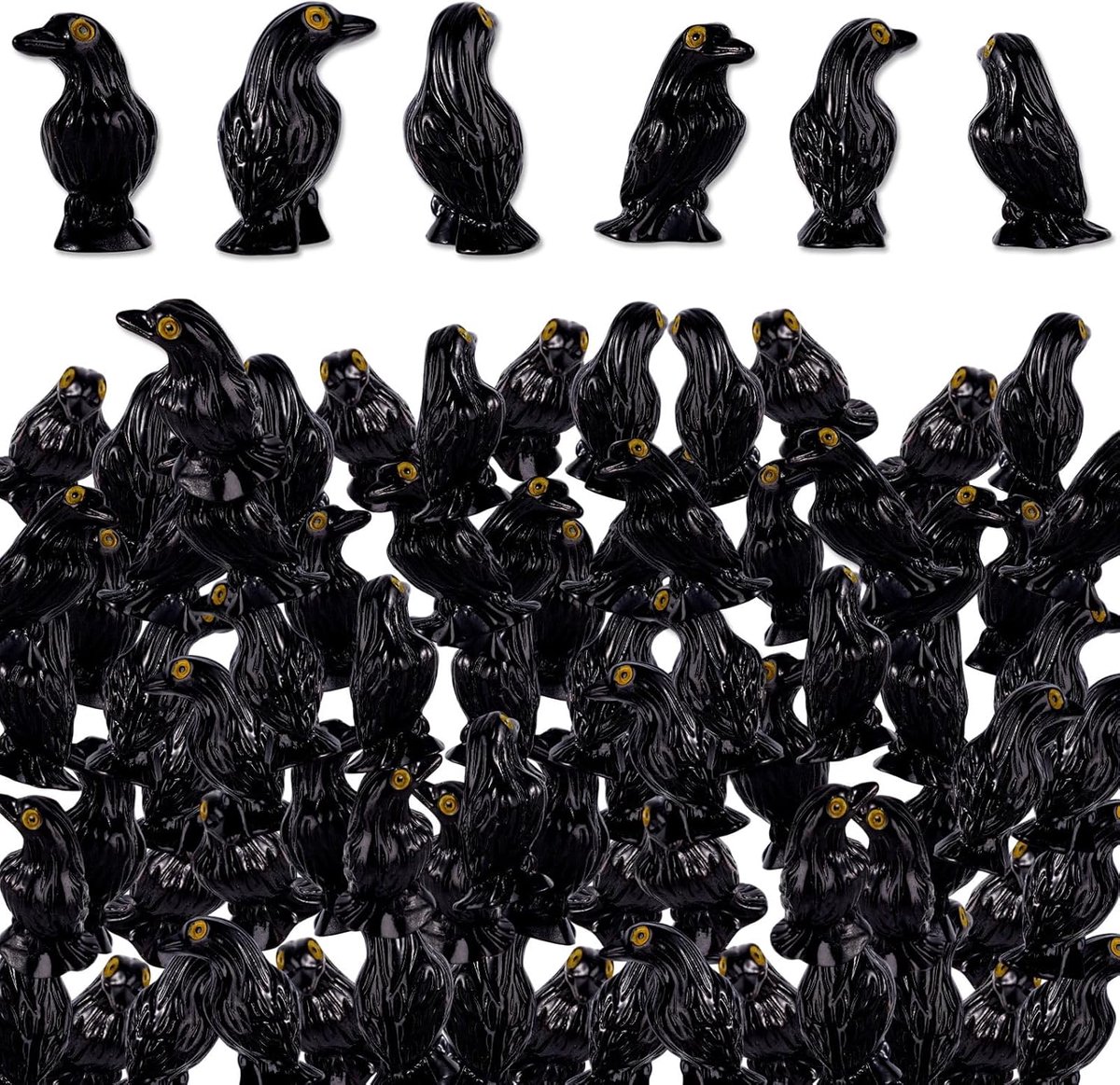 50 Stuks Kleine Hars Kraaienbeeldjes, 3x1,6x1,6 cm Mini Gotische Hars Kraai Speelgoed Halloween Zwarte Raafbeeldjes Decoraties voor Halloween Scène Opstelling Gotische Woondecoratie