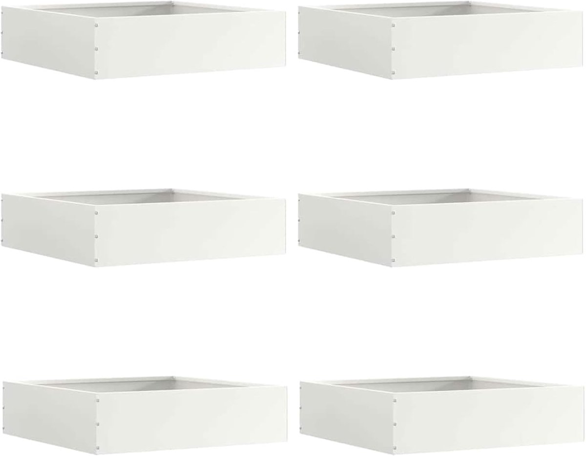 6 stuks, staal, wit, 50 x 50 x 13 cm, voor tuin- en terrasranden, weerbestendig, moderne gazonrand met eenvoudige montage