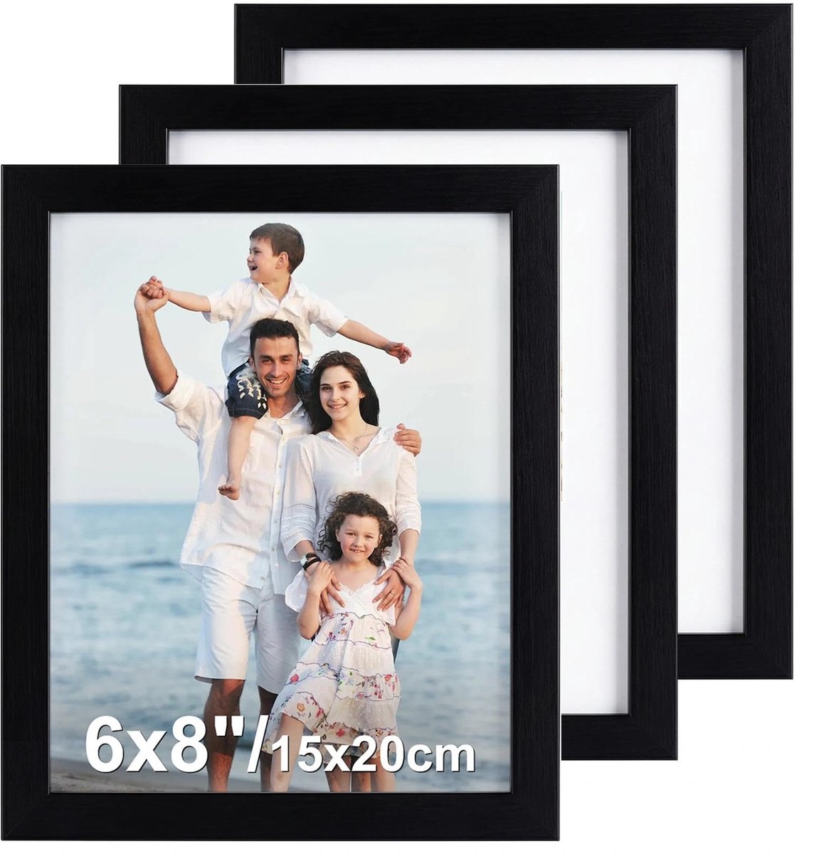 Fotolijst 15 x 20 cm - zwart hout - met passe-partout - voor wand of tafel - SnelShoppen