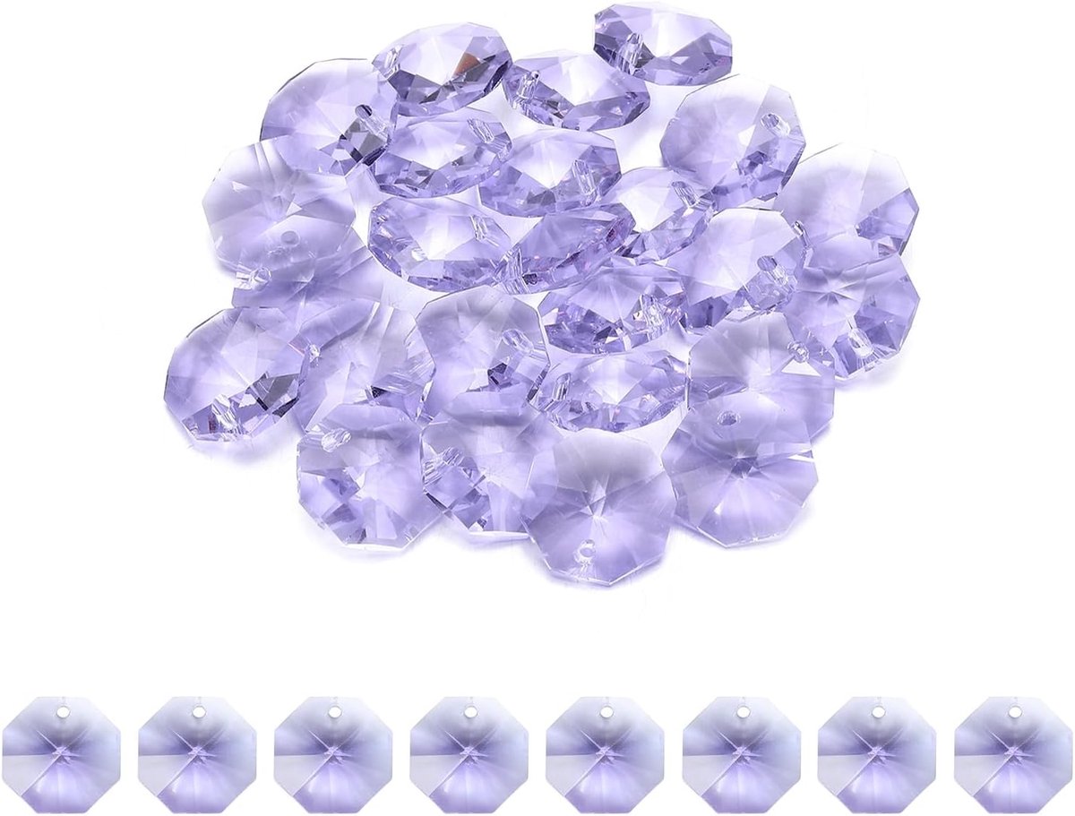 25 stuks achthoekige glazen kralen met 1 gat, 14 mm, glazen kralen, K9 voor prisma's, kroonluchters, doe-het-zelf, paars