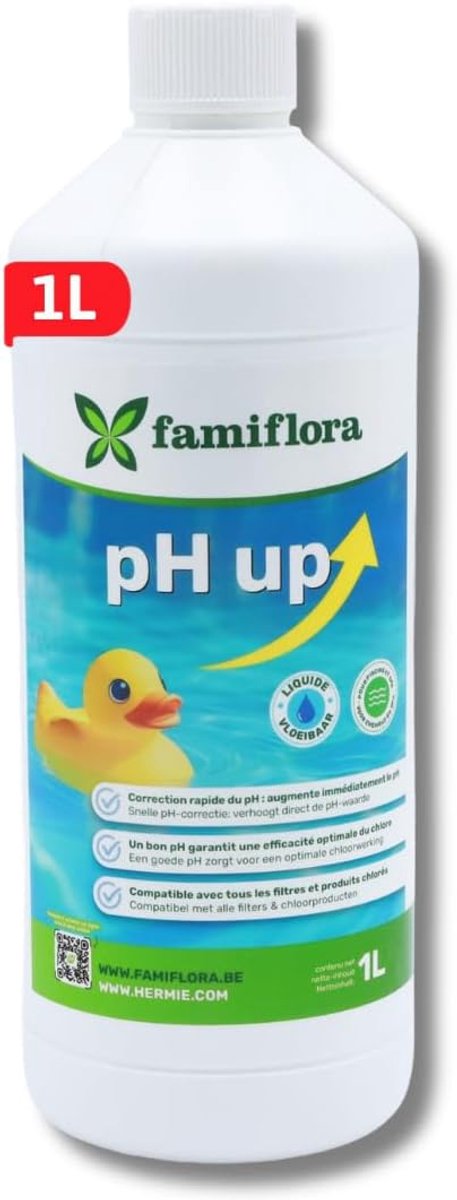 pH up vloeistof 1L - verhoogt pH-waarde - universeel voor zwembad en spa - zorgt voor comfortabel zwemwater - SnelShoppen