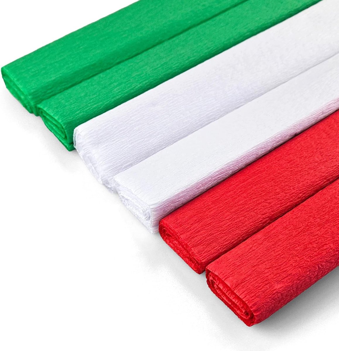 Crêpepapier, groen, wit, rood, 200 x 50 cm, kleurrijk knutselpapier voor decoratie, geschenkverpakking, creatieve projecten, decoratieve gekleurde papierrollen, knutselpapier