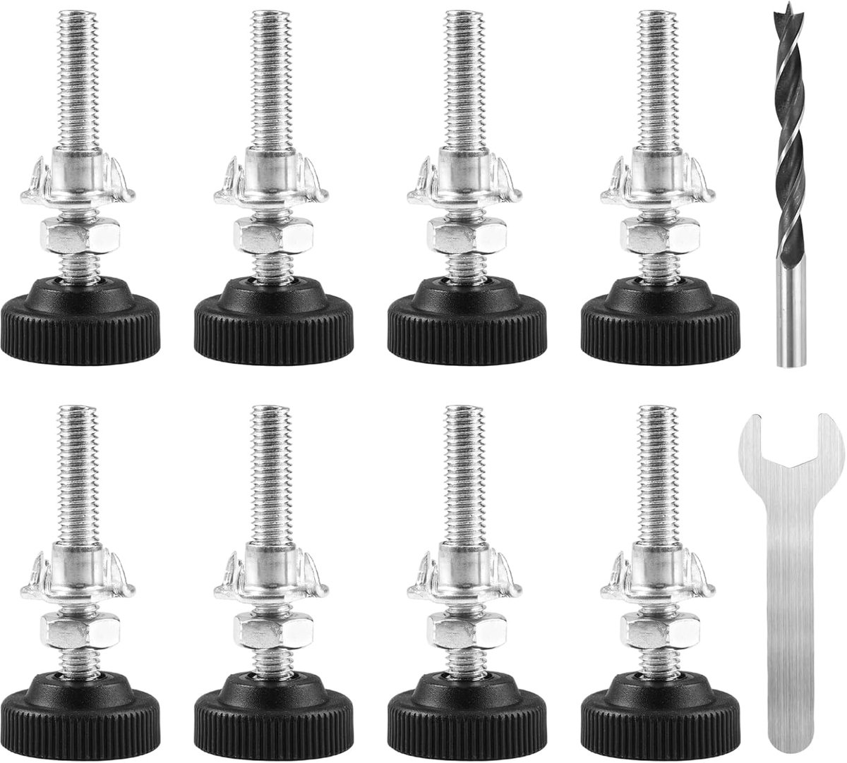 Leveling voeten M8 x 50mm - verstelbare meubelpoten - met lockmoeren en metalen boor - voor stabiele meubels - ShopVlot