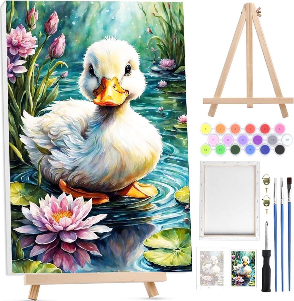 Schilderen op nummer voor volwassenen - Paaskip canvas met houten standaard - Compleet schilderset met acrylverf - ShopVlot