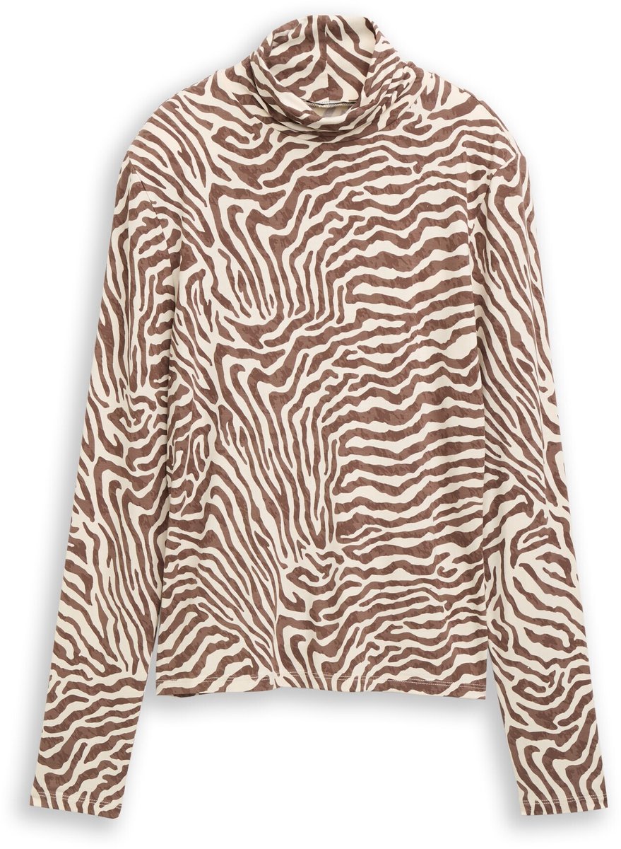 Tom Tailor Denim - Trui met col en patroon - Maat XL - brown beige zebra print