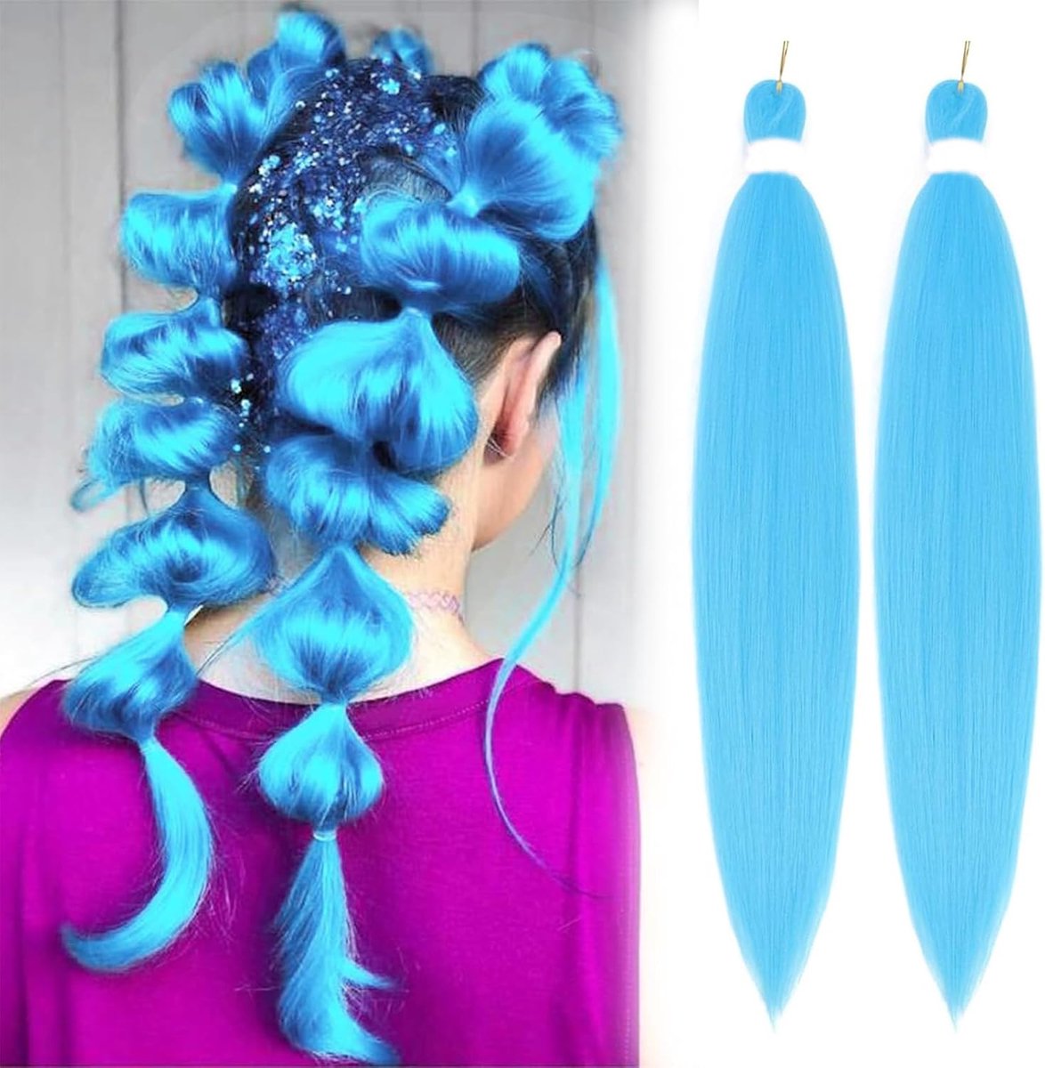 SnelShoppen - 26 Inch Blauwe Perücke Kpop Cosplay Haarstuk met Vlechtontwerp, Synthetisch Haar, 66 cm, 2 Stuks voor Kostuums en Feesten