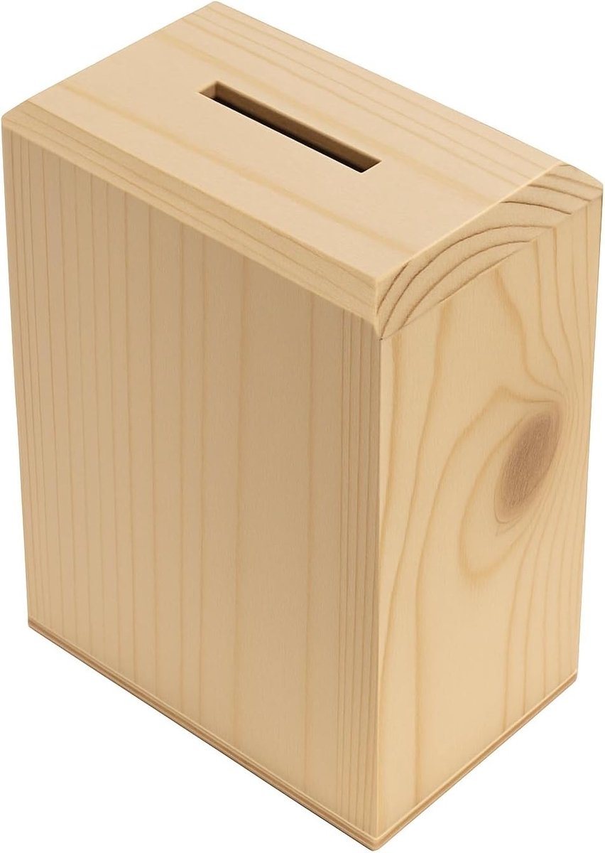 Houten spaarpot - 10 x 6 x 13 cm - natuurlijke hout - eenvoudig te openen - perfect voor personalisatie - ShopVlot