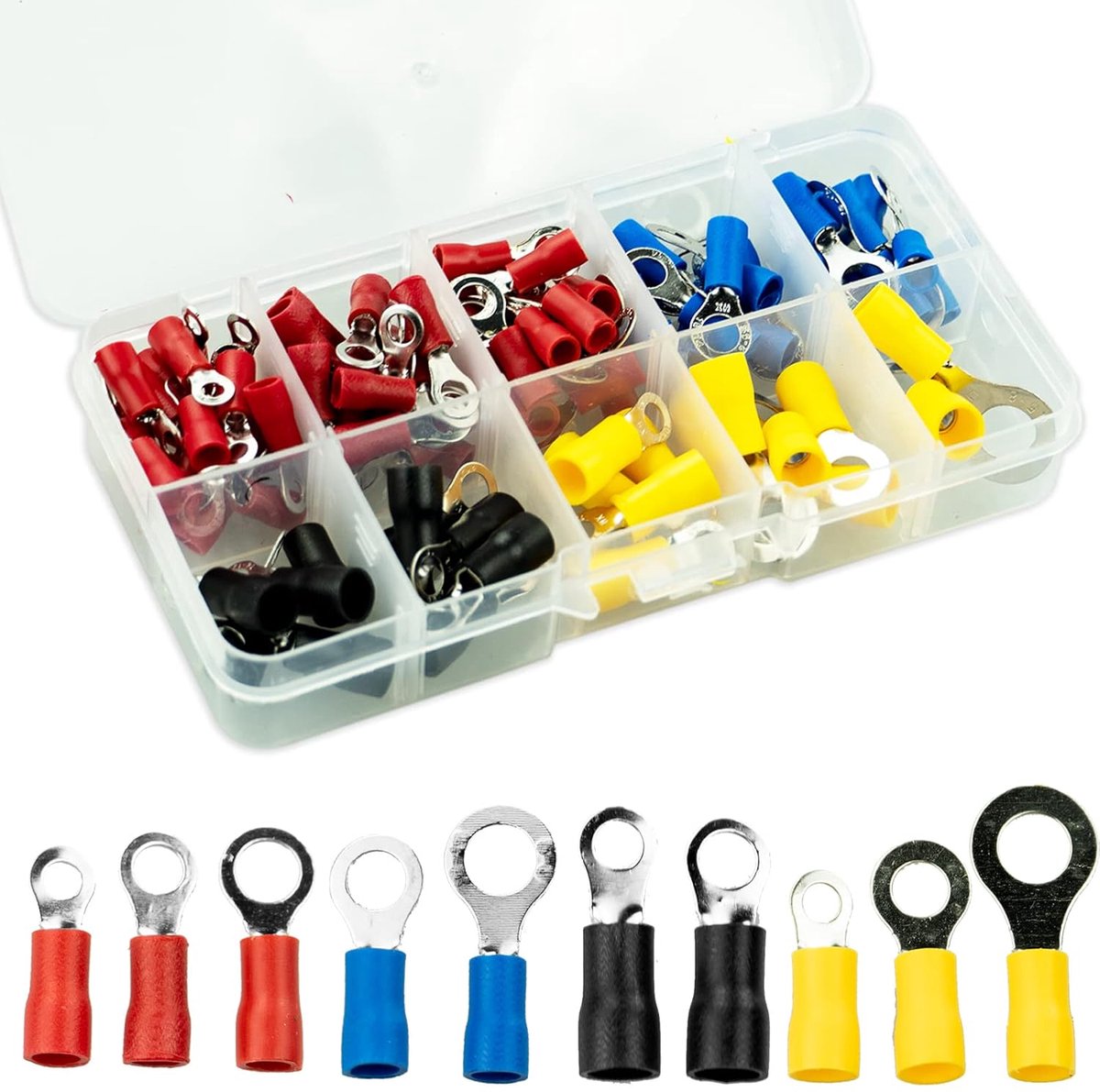 Ringterminals 102 Stuks - O-type aansluitConnectoren - Geïsoleerd assortiment - Geschikt voor voertuigen - ShopVlot