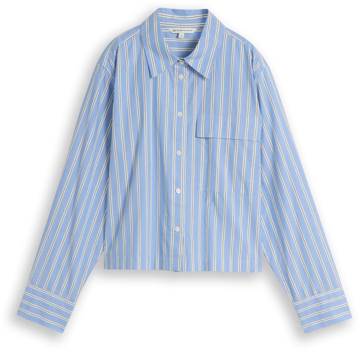 Tom Tailor Denim - Katoenen overhemdblouse met boxy pasvorm - Maat XL - blue white vertical stripe