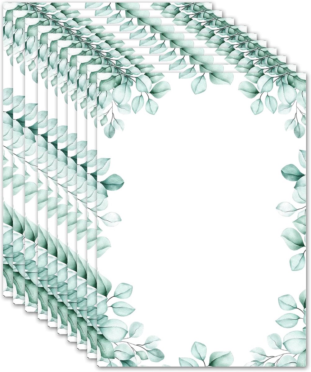 DIN A4 Stationery Set - Eucalyptus - Dubbelzijdig bedrukt - Perfect voor uitnodigingen - ShopVlot
