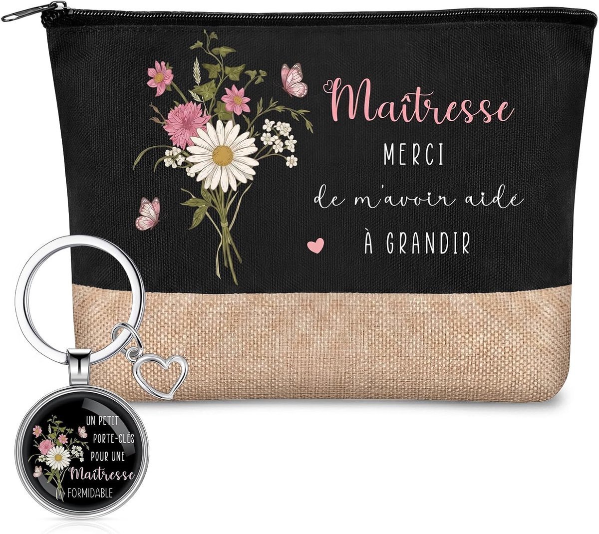 Bedankcadeau voor juffen - etui en sleutelhanger - zwart - origineel ontwerp voor waardering - ShopVlot
