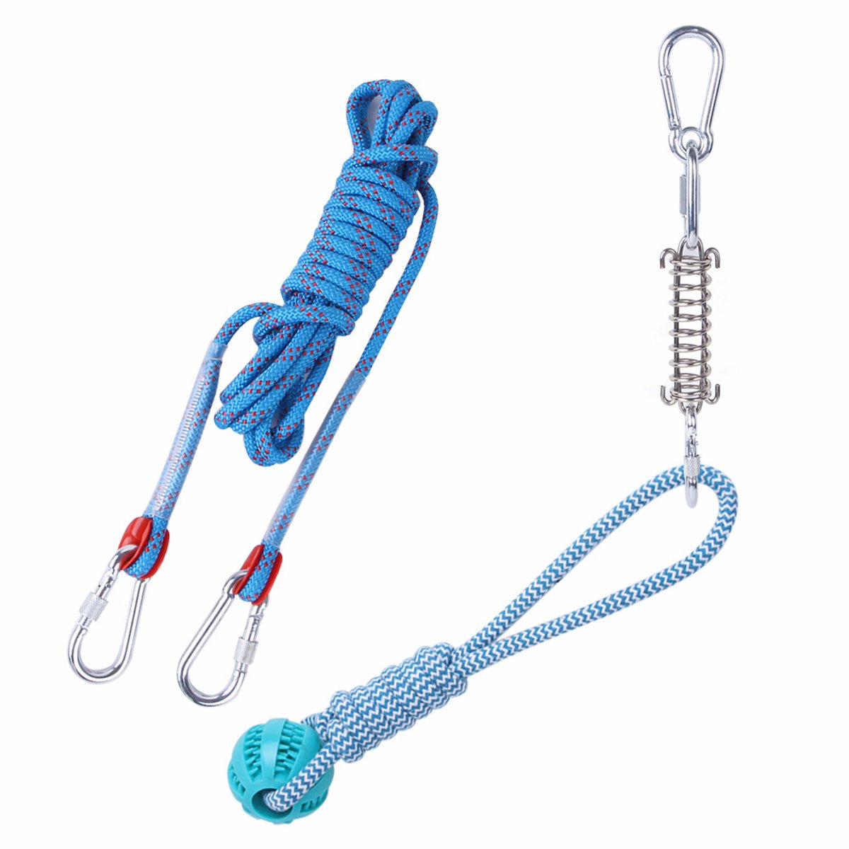 Claoner Touwtrek speelgoed hond - 5m katoenen touw - Bijtbestendig - Tandvleesverzorging - Oefening - Veerpaal hangend - Blauw