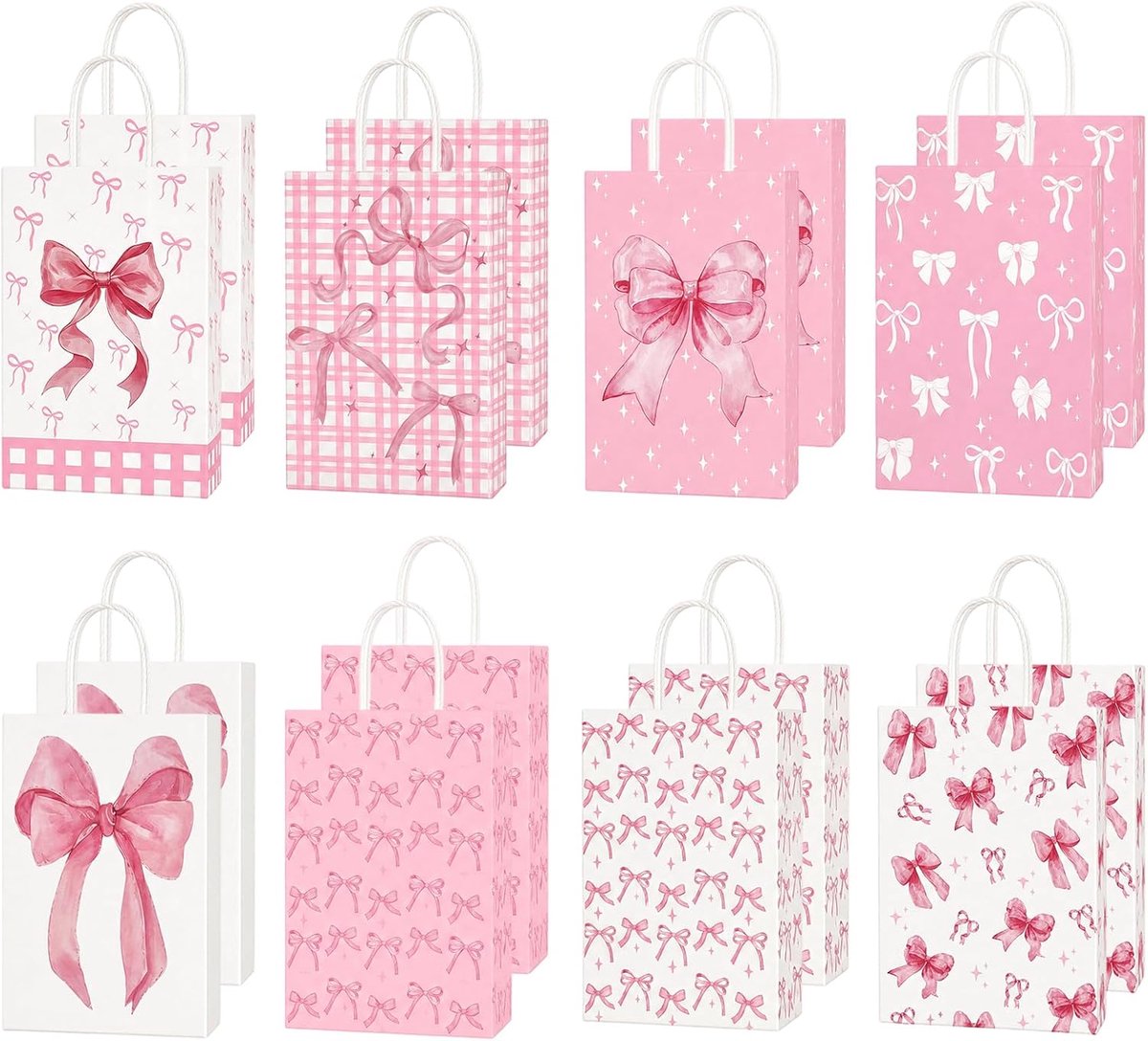 Cadeauzakjes 16 stuks - Papieren zakken met handvat - Met strik - Perfect voor kinderverjaardagen - ShopVlot