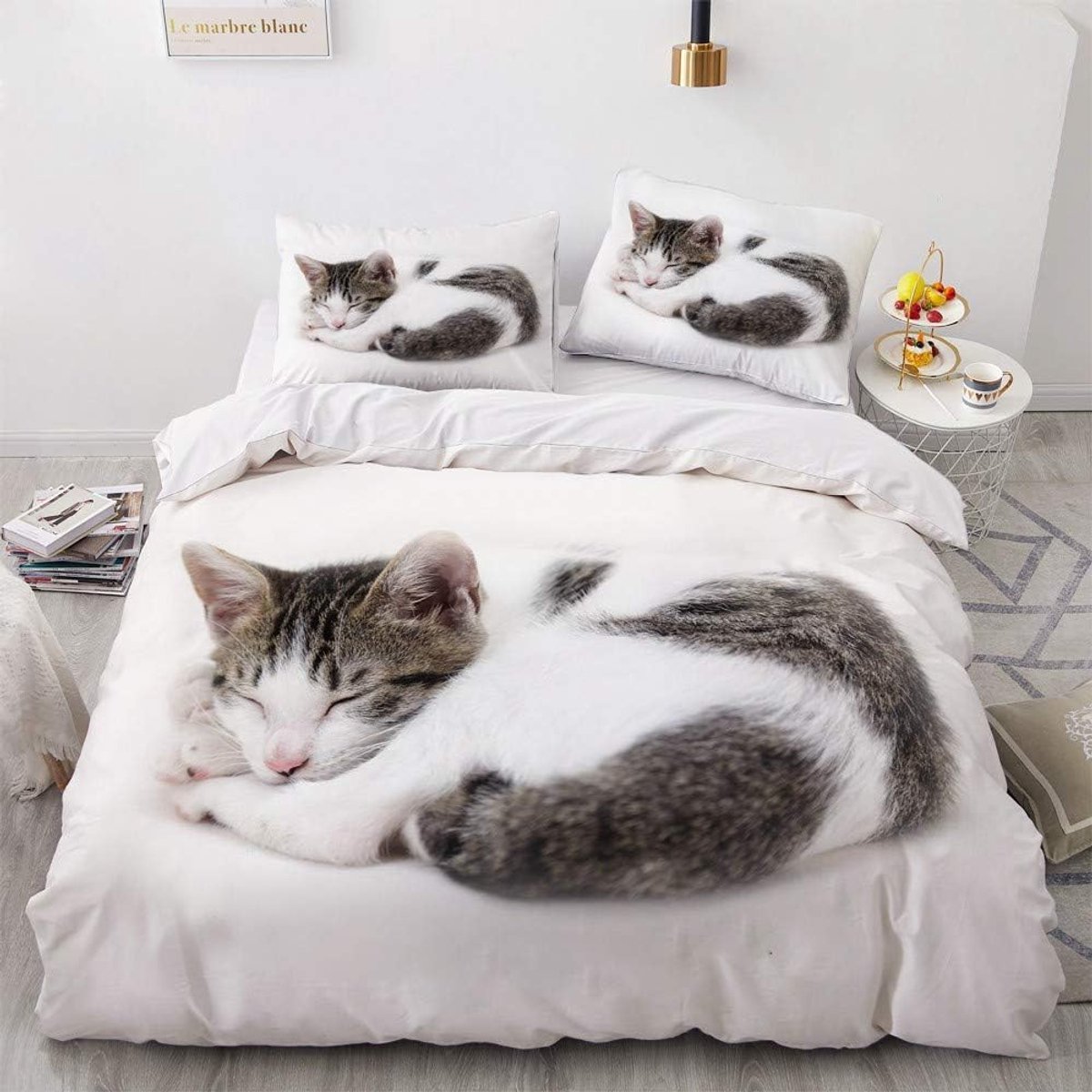 Dekbedovertrek 155 x 220 cm - Wit - Kattenpatroon - Gezellig voor jongens en meisjes - ShopVlot