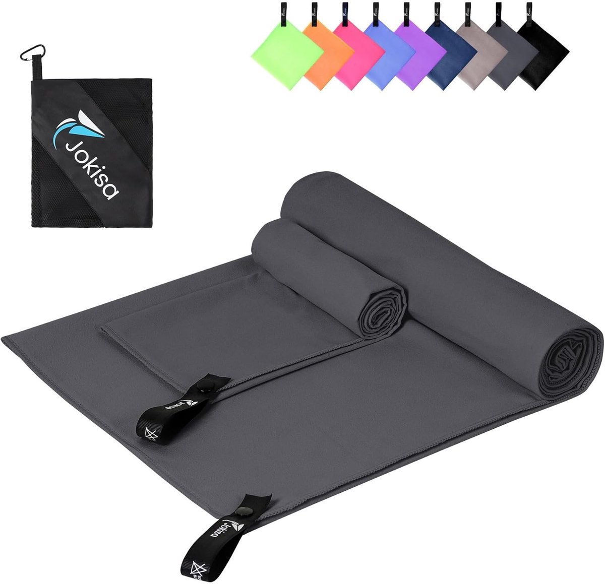 Microfibre handdoeken set van 2 - 180x90 cm + 80x40 cm - donkergrijs - snel drogend - ShopVlot